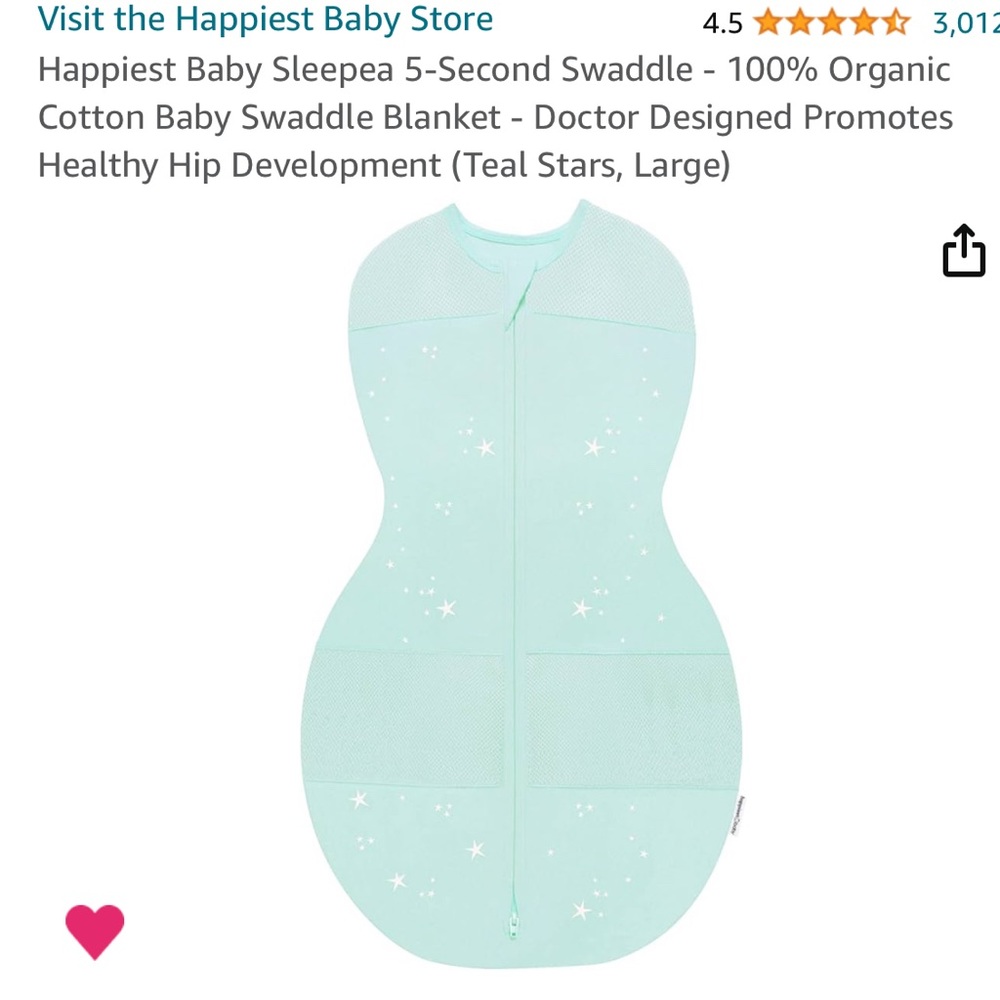 NWT Sleepea 5-second swaddle by Happies Baby sz Large 4-6 month